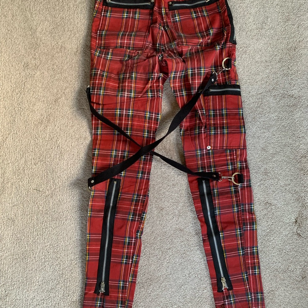 Tripp NYC Red Plaid Pants with Black Accents